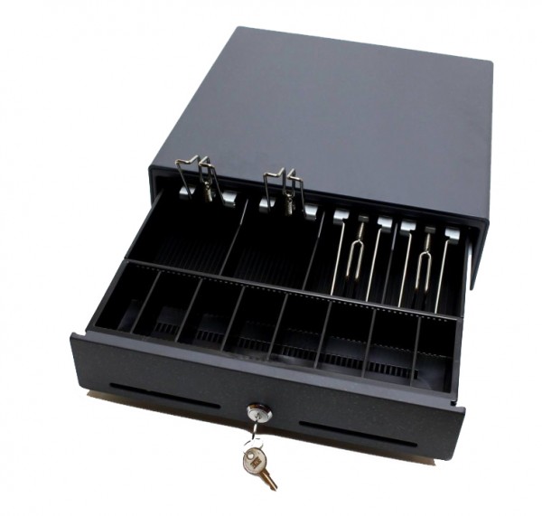 Kassenlade Metapace K-2, schwarz, frontöffnend, 8 Münz-, 4 Scheinfächer