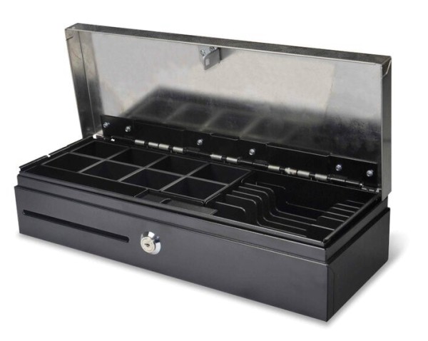 Kassenklapplade MagicPOS MP-460, silber/schwarz, 460x100x170mm, 8 Münz-, 6 Scheinfächer, 1 Scheckfac