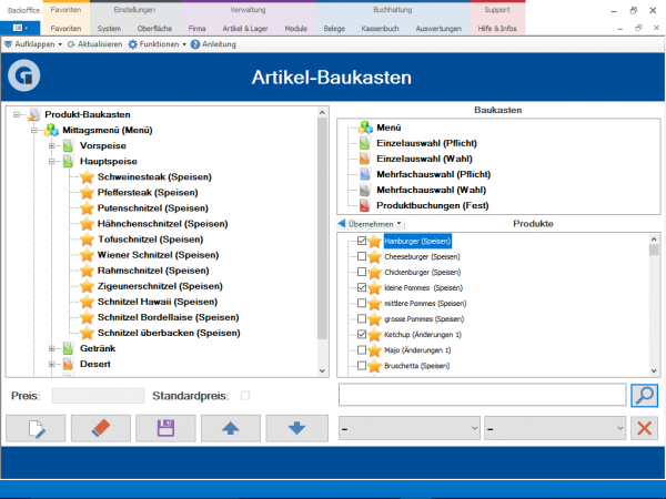 Gastrosoft MagicPOS Artikel - Baukasten in der Kassensoftware GastroSoft