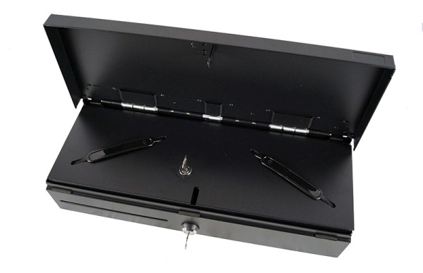 Kassenklapplade MagicPOS 410FT schwarz nach oben öffnend, Maße 460x100x170mm (BxHxT), 6 Scheinfächer