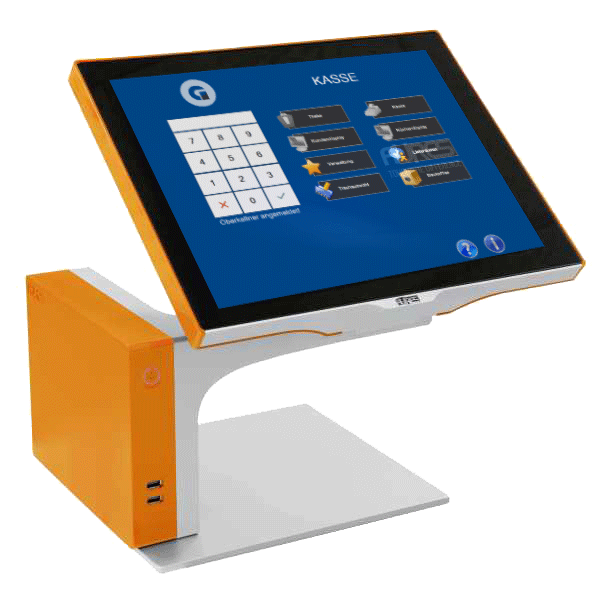 Gastronomie Aures MagicPOS Set 15 Zoll Touch elegante Premium Kasse in gelb