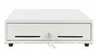 Kassenlade Metapace K-2, weiß, frontöffnend, Maße 330 x 330 x 101mm (BxHxT), 8 Münz-, 4 Scheinfächer