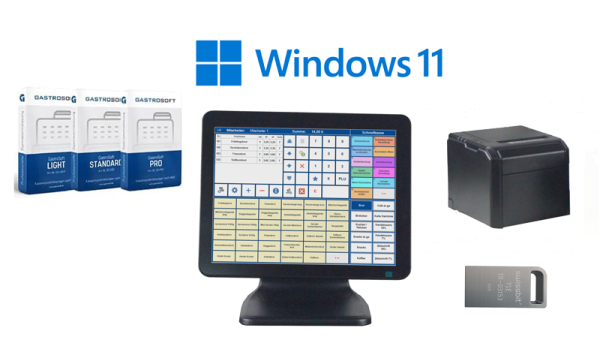 Gastro Kassensystem 15 Zoll Touch MegaSet + Kassensoftware GastroSoft + TSE-VIP-Packet