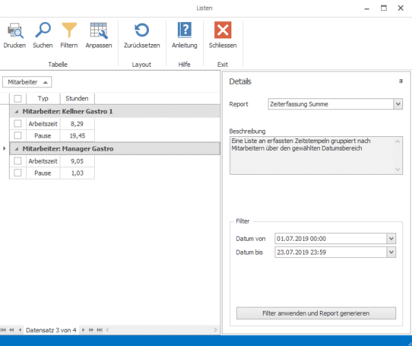 Zeiterfassung Modul Kassensoftware GastroSoft Gastronomie Einstellung