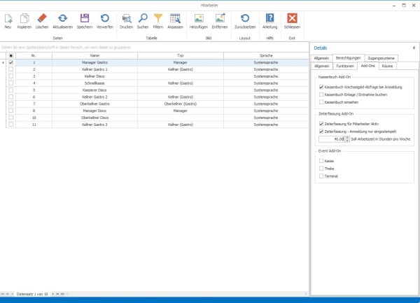 Zeiterfassung Modul Kassensoftware GastroSoft Gastronomie Zuweisung Mitarbeiter