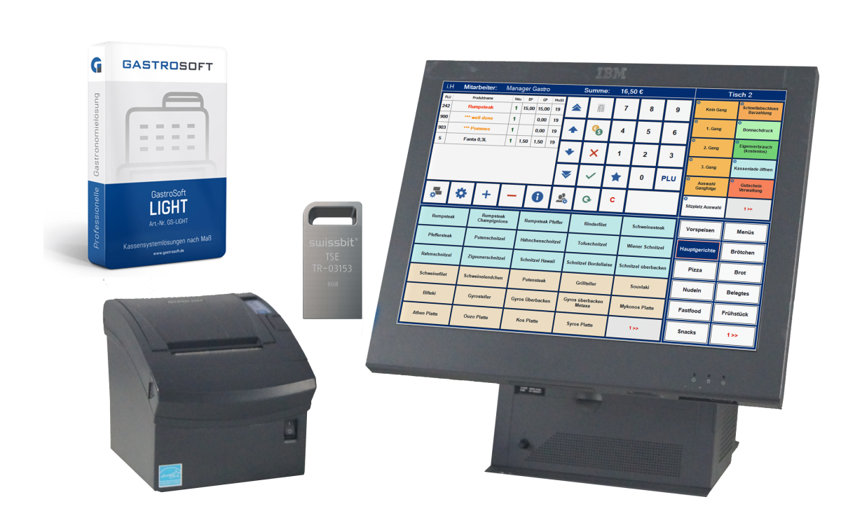 TSE Gastro-Kassensystem Touchscreen + PC + Bondrucker + Software
