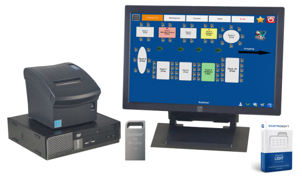 Gastro Kassensystem 19 Zoll Touch UltraSlimSet19 + Kassensoftware GastroSoft + TSE-VIP-Packet