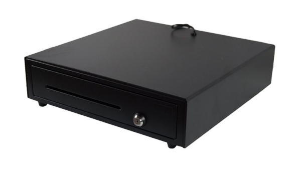 Kassenlade MagicPOS MP-410, schwarz frontöffnend, 410x100x416mm (BxHxT), 4 Scheinfächer, 8 Münzf.