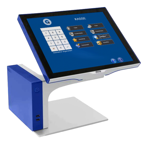 Gastronomie Aures MagicPOS Set 15 Zoll Touch elegante Premium Kasse in blau